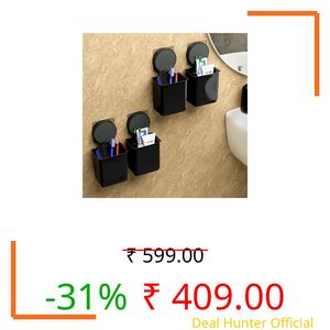 Kuber Industries Set of 4 Plastic Self-Adhesive Toothpaste Holder | Tooth Brush Holder Bathroom Wall Mounted | Bathroom Organiser Without Drill | Black