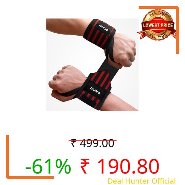 Munro Wrist Supporter for Gym, Weight Lifting Straps with thumb loop, Professional Wrist Support for Men and Women, Wrist Strap made of Elastic and Velcro for weighlifting, powerlifting, workout, Crossfit, Strength Training and Exercise. (RED/BLACK STRIPS)