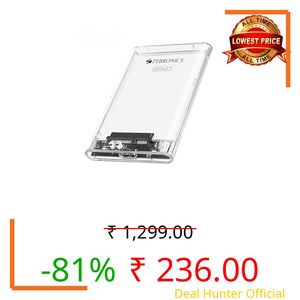 Zebronics 2.5" SSD/HDD Enclosure, Max. 4TB Storage, Upto 5Gbps Transfer Speed, Tool-Free Slide Design, USB to Micro B Connector, Windows, Mac, Linux Support, Transparent Case (CSH101)