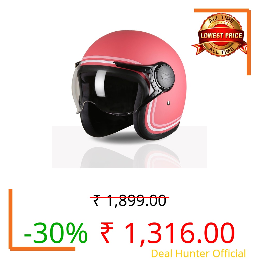 TVS MissFit Women's Open Face Helmet | Lightweight Shell | Pastel Colors Designed Exclusively for Women | Extreme Comfort Fit for Girls | Clear Visor | DOT & ISI Certified (Cherry/XL)
