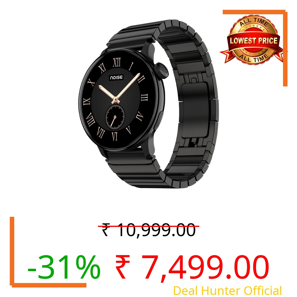 Noise Pro 6R 1.46" AMOLED Smart Watch, 1000 NITS, Powered by AI Pro, Built-in GPS, Strava Integration, Stainless Steel Dial, Video Watch Faces, 3ATM, Emergency SOS, TWS Connectivity (Chrome Black)