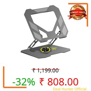 GadgetBite Laptop Stand with 360° Rotation, Foldable and Height-Adjustable Design. Sturdy Carbon Steel Build with Anti-Slip Pads. Supports laptops up to 15.6” – MacBook, Dell, HP & More - Grey