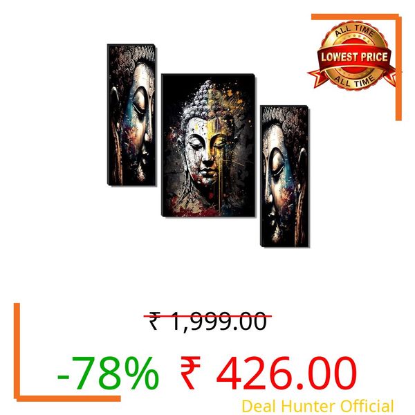 SAF Abstract Textured Buddha Wall Art – 3-Panel UV-Printed Zen Triptych | Ready-to-Hang Spiritual Meditation Home Décor (60 cm x 45 cm) JM-35300