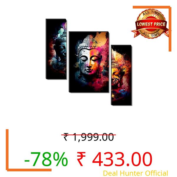 SAF Multicolor Abstract Buddha Wall Art – 3-Panel UV-Printed Modern Zen Triptych | Ready-to-Hang Spiritual Meditation Décor for Home or Office (60 cm x 45 cm) JM-35301
