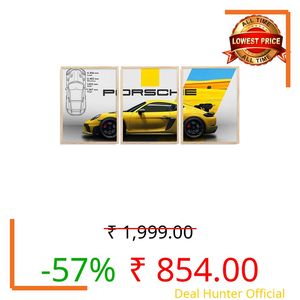 GoArt Big Porsche Cars Framed Posters Gift Items for Boys Room Wall Decoration Bedroom Living Room Office Studio Décor | Car Poster Frame for Wall Décor Set Of 3 (4, Brown, 10x13 inch)