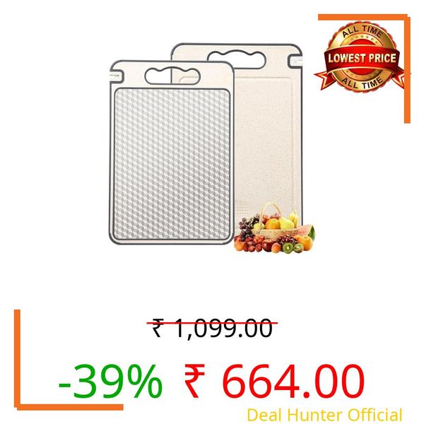 RATAVA Double-Sided Stainless Steel Chopping Board with Knife Sharpener Large Heavy-Duty Cutting Board Wheat Straw, Non-Slip, Easy to Clean for Vegetables, Fruits & Meat 1PC