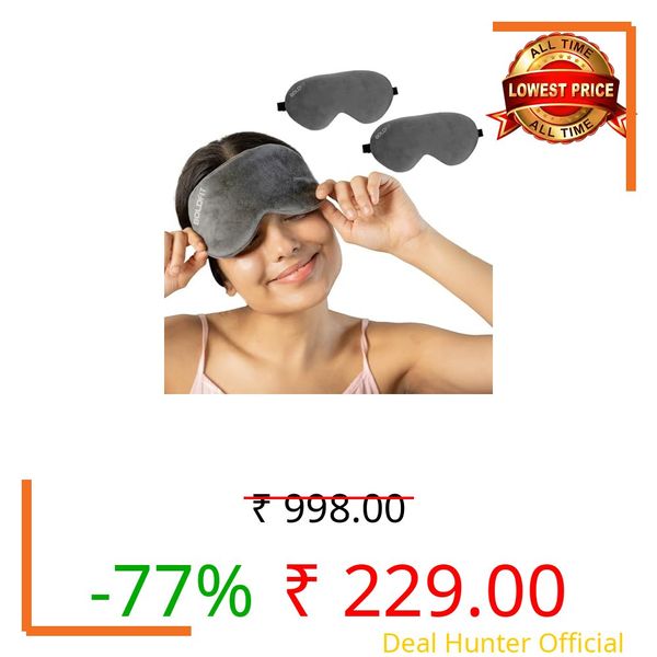 Boldfit Eye Mask for Sleeping with Adjustable Strap Super Soft Sleep Masks Blind Fold for Comfortable Sleep Travelling Eye Pad for Girls Blind Folds for Sleeping - Grey Pack of 2