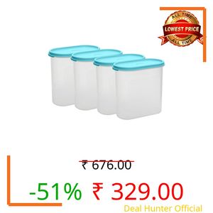 Gluman Modular Plastic Storage Containers with Lid | Airtight | BPA-Free | Set of 4 | 1.2 L (Teal Green)