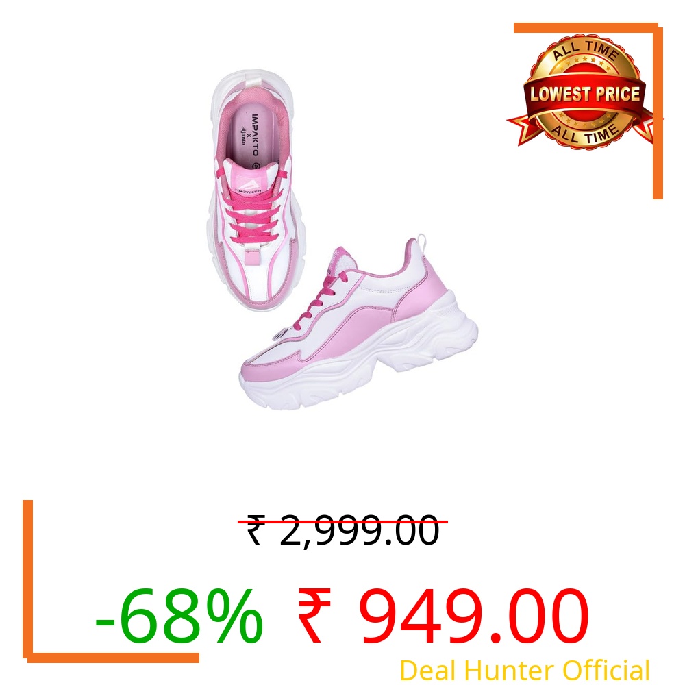 Impakto Casual Sneaker for Women| Soft Cushioned Insole & Lightweight | Stylish Lace-Up Shoes for Casual Outfits, Low Top Sneakers for Daily Use Pink
