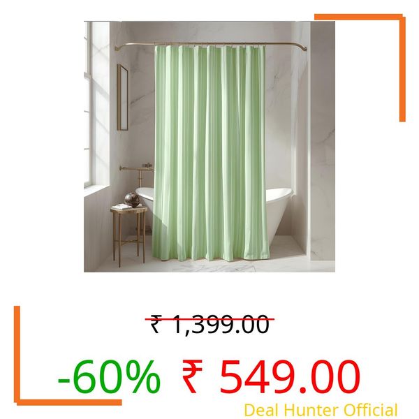 RJO Waterproof Shower Curtain with Hooks, Machine Washable Bathroom Curtain 72 x 72 Inches Long – Light Green/Stripe/Patterned – Mold Resistant, Quick Dry 100% Polyester Fabric