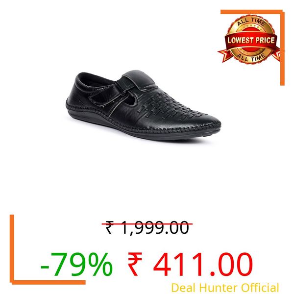 AADI Men's Black Synthetic Leather Lightweight Comfortable Trendy Casual Outdoor Sandals/Floaters