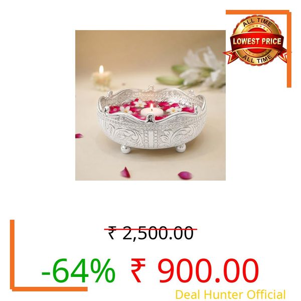 Extreme Karigari Decorative Embossed Urli Bowl | Aluminium Urli Pot for Floating Flowers and Tea Light Candles Home Office Table Decor Diwali Decoration Items (Silver Antique, Small (8 inch)