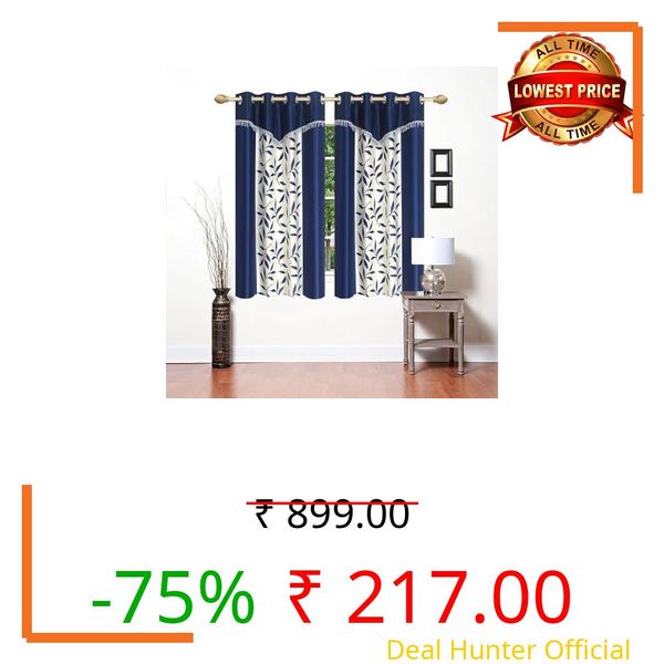 RD DECORE Heavy Quality Kolaveri Designer Curtains 5 Feet Long Set of 1 Pcs | Blue Window Curtains for Living Room, Bedroom | Lightweight 5 Feet Long Drapes for Home Decoration