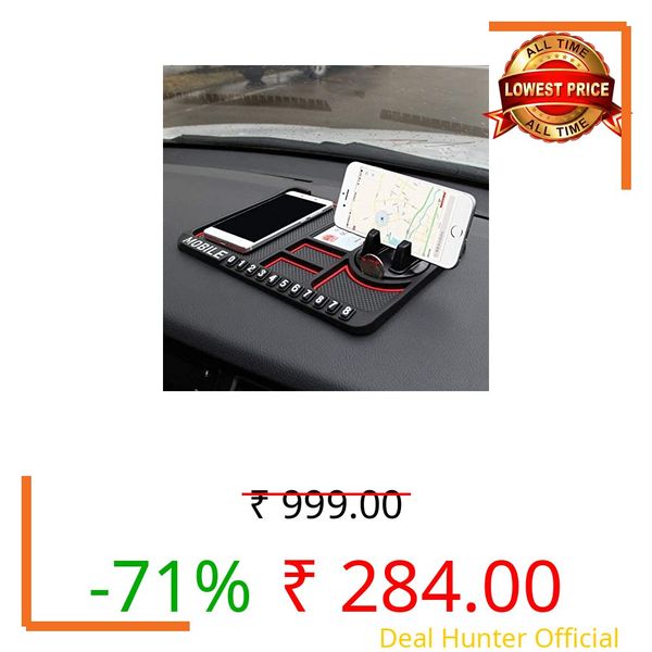 Anti-Slip Car Dashboard Mat with Mobile Phone Stand Holder | Non-Slip Sticky Rubber Pad for Car Accessories, Smartphone, GPS, Coins & Mobile Number Plate