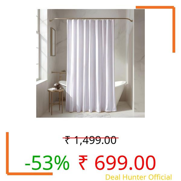 RJO Waterproof Shower Curtain with Hooks, Machine Washable Bathroom Curtain 96 x 84 Inches Long – White/Stripe/Patterned – Mold Resistant, Quick Dry 100% Polyester Fabric