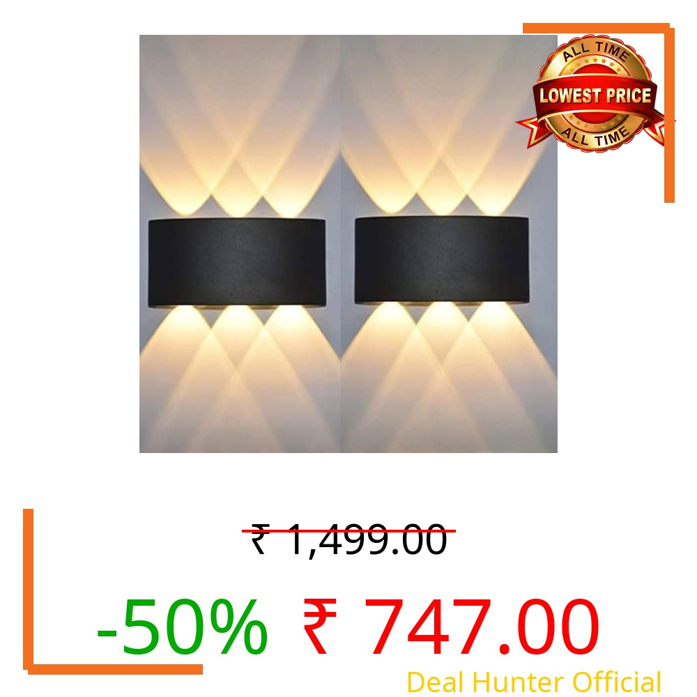 One94Store LED Outdoor Wall Light Pack of 2 | Warm White (WW) 3 -Way Wall Lamp | Aluminium Body, Rainproof & Shockproof, Decorative Step/Pathway/Patio Light Fixture with 3 Month Warranty