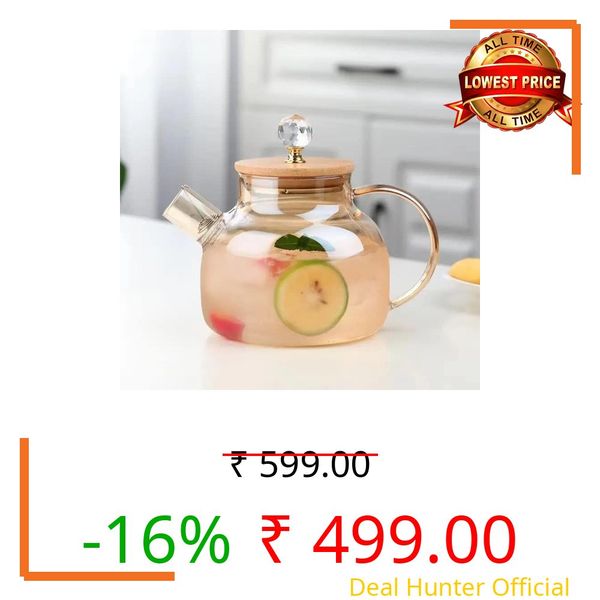 BEDSTEFAR Glass Tea Pot with Stainless Steel Infuser || Large Capacity Transparent Tea Kettle with Lid & Handle || Great for Loose Leaf Tea, Blooming Tea, Tea Bags & Fruit Infused (Model 2)