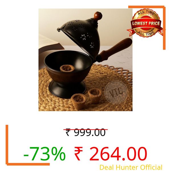 Dhoop Dani with Handle | Metal Incense Burner with Handle Loban Dani for Temple & Home | Round Table-Top Iron Incense Holder for Loban Bakhoor Burner-Black | Spritual use Inside |