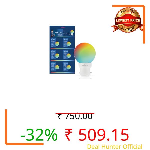 MAGIK Spectrum 0.5W LED Bulb (Multicolor) | Decorative Night Lamp for Home, Temple & Bedroom | B22 Base | Energy Efficient Zero Watt Light | Pack of 6