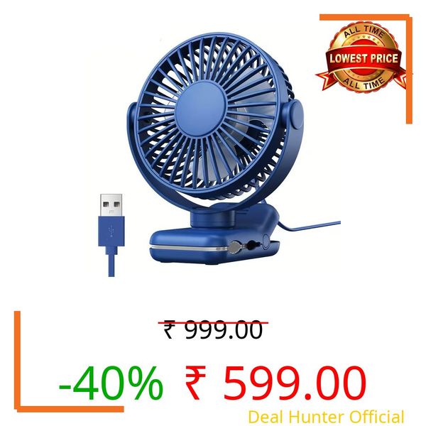 TOPK Portable Clip on Fan, Mini Fan, 4 Speeds 720° Rotation, Ultra-Quiet Personal Cooling Desk Fan for Bedroom/Office/Travel/Camping (Dark Blue)