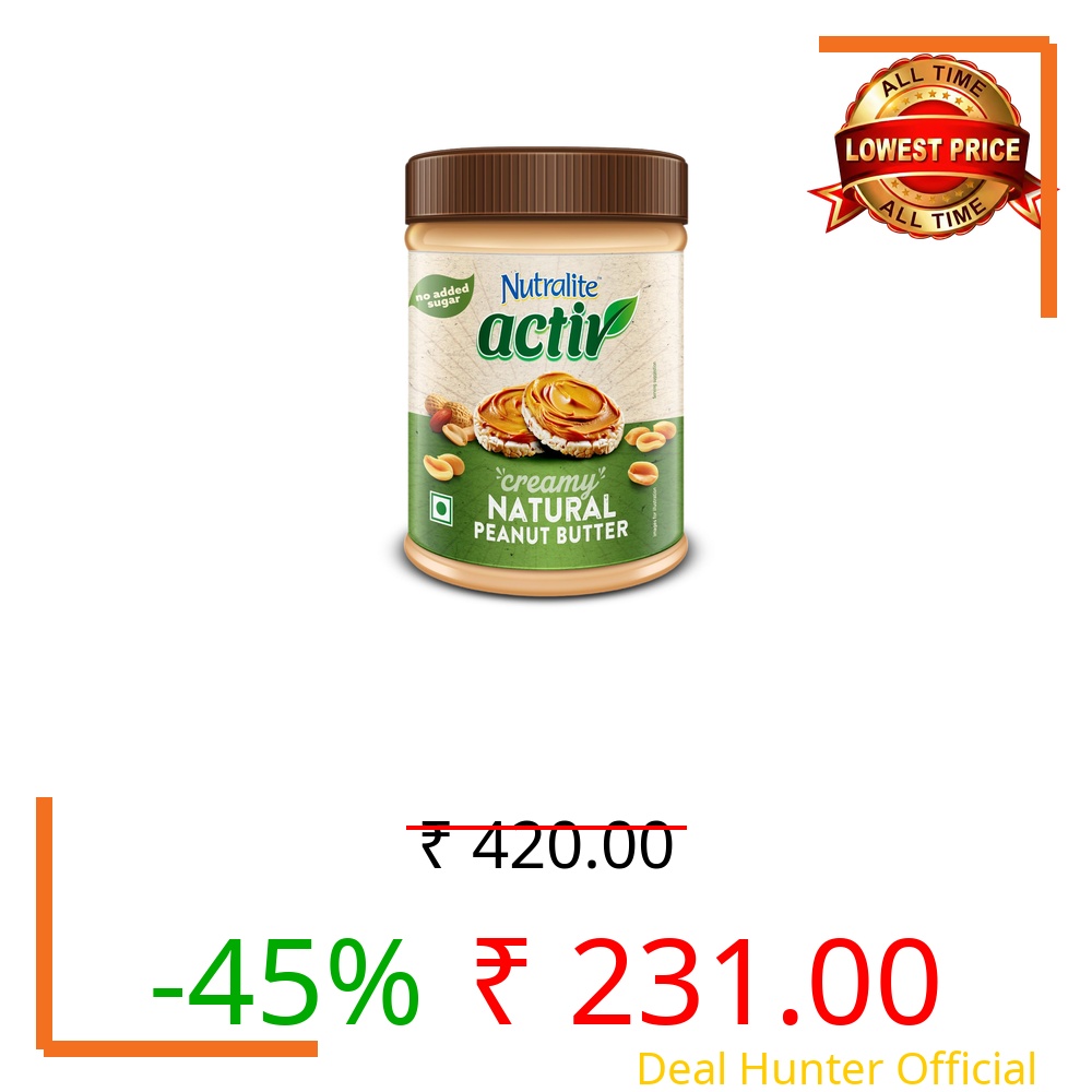 Nutralite Activ Peanut Butter Natural Creamy | 1kg Jar | 26g Protein per 100g | High Dietary Fibre | No Added Sugar & Salt | Zero Trans-Fat | No Gluten | No Hydrogenated Oil | No Preservatives