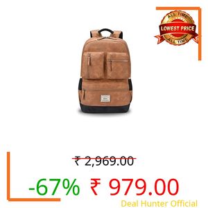 Gear Vintage Boxy 18"/26L Medium Faux Leather Water Resistant Laptop Backpack/Casual Bag/Daypack/College Backpack/Travel Backpack For Men/Women (Tan - Navy)