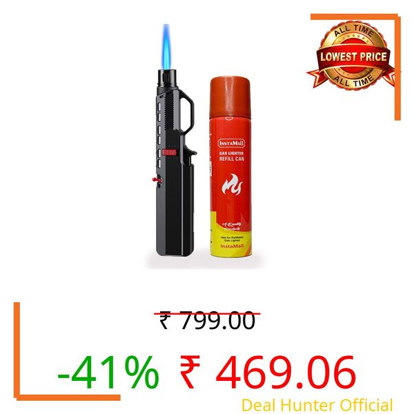 INSTAMALL Refillable Ignition Torch Butane Lighter for Kitchen Stove and Open Flame Use with 100ml Gas Refill Bottle, Multicolor (Flame +Bottle)