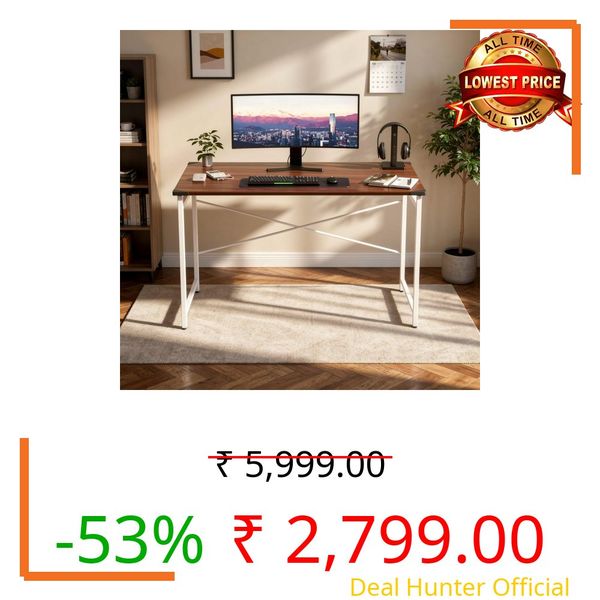 wow craft Study Table for Home & Office | Computer Desk with White Metal Frame & Engineered Wood Top | Saving Work from Home Office | Brown Top with White Legs | DIY (91x60x77 cm / 36x24x30 Inch)