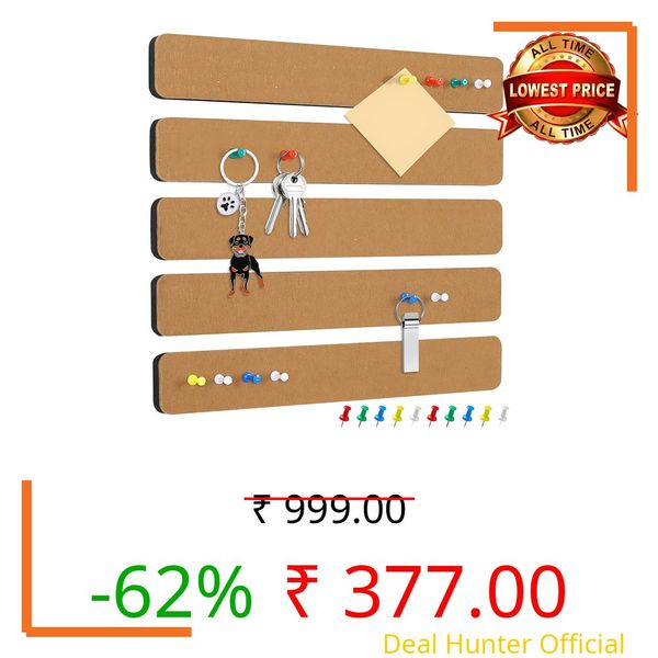 XAMILE 5 Pack Felt Pin Board Bar Strips, Light Blue Bulletin Boards for Wall – Self Adhesive Cork Boards with 35 Push Pins, Notice Boards for Office, Home Décor, Notes, Photos, Schedules (Wood Brown)