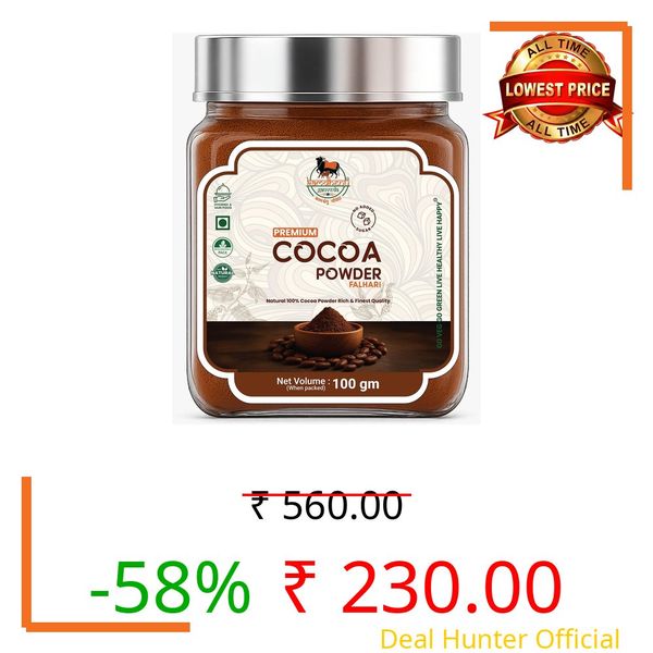 Kamdhenu Gauveda Premium Dutched Process Sugar Free I Dark Flavour Cocoa Powder | 100% Natural & Unsweetened | Rich in Antioxidants | Best For Baking, Beverages, Desserts, Cooking, Cold & Hot Chocolate, Smoothies & Desserts | Gluten & Dairy Free Vegan | Energic & Healthy | Pack In Premium Organic Glass Jar (100 Gram)