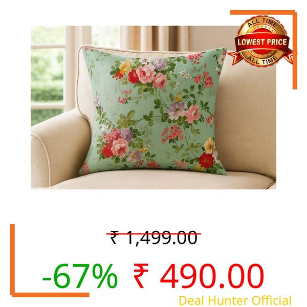 Amaze ATTIRESJute Cushion Cover 18x18 Inch – Set of 5 Decorative Throw Pillow Covers for Sofa, Couch or Bed – Designer Printed Square Cushion Covers – Home Decor (Green)