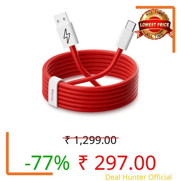 Kenviq 120W SuperVooc Type C Usb Cable Compatible For TCL 50 XL | Fast Charging Data Cable For Andoid | USB-C to A | 1 Meter Long | Supports Qualcomm 3.0, Data Transfer USB Red
