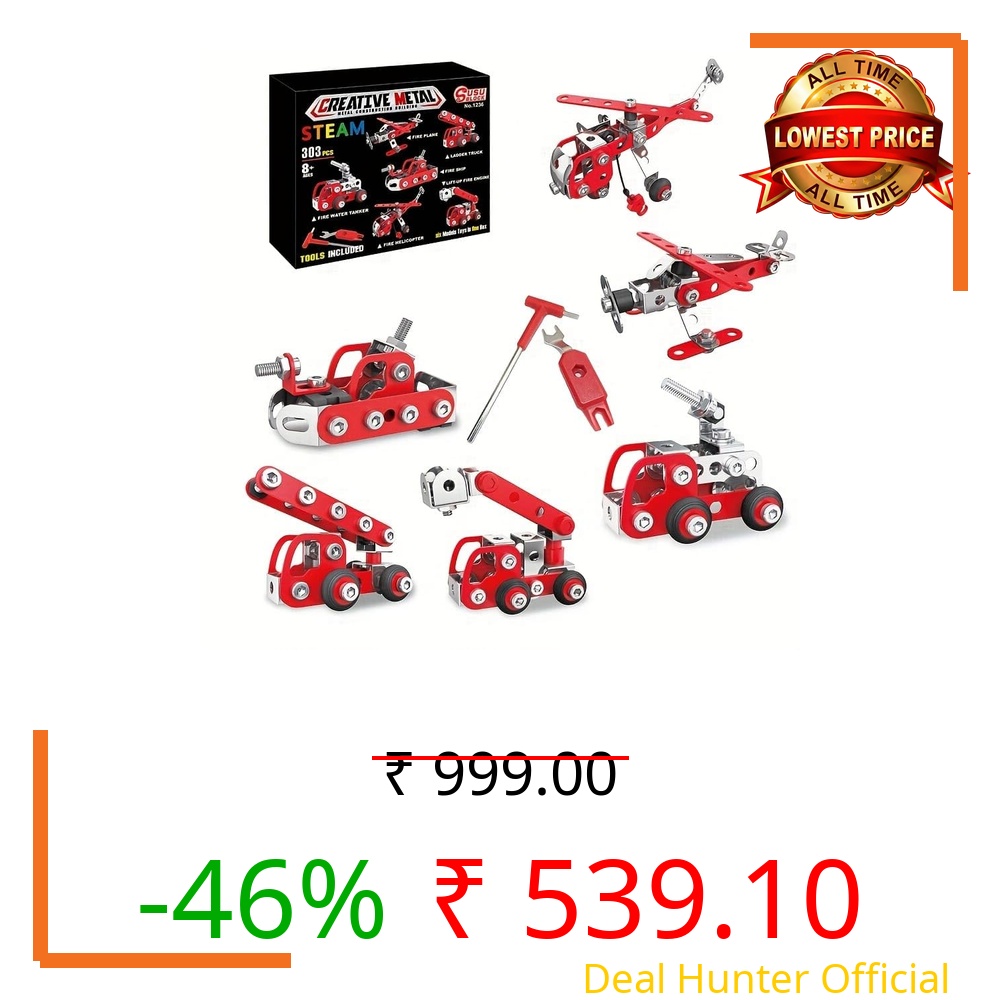 Chocozone 6 in 1 Metal Blocks Stem Educational Toys Engineering Building Blocks & Construction Set Toys for 8+ Years Old Boys & Girls (303pcs)