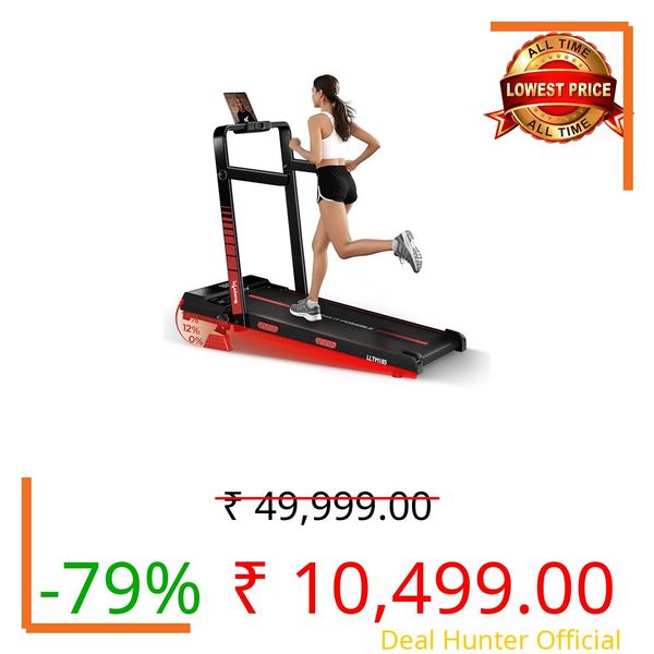 Lifelong Walking Pad Treadmill | 4 HP Motor | Foldable Handle | LED Display & Remote Control | 2-Level Manual Incline | Anti-Slip Belt | Compact Under Desk Running Machine for Home & Office (Black)