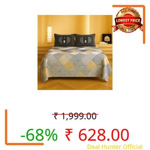 BSB HOME King Size Bedsheet | Cloud Cotton Flatsheet King Size with Contrasts 2 Pillow Covers 300 TC | Super Soft Bed Sheet | Floral Design (240 x 230 cm, Grey & Mustard Geometric Pattern)