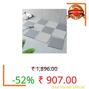 REDMART Interlocking Non-Slip Bathroom Floor Tiles with Drain Holes - Soft PVC Massage Bath Mats for Shower, Pool Deck, Patio & Garage - DIY Splicing Cushion Mat (Grey/White, Pack of [8])