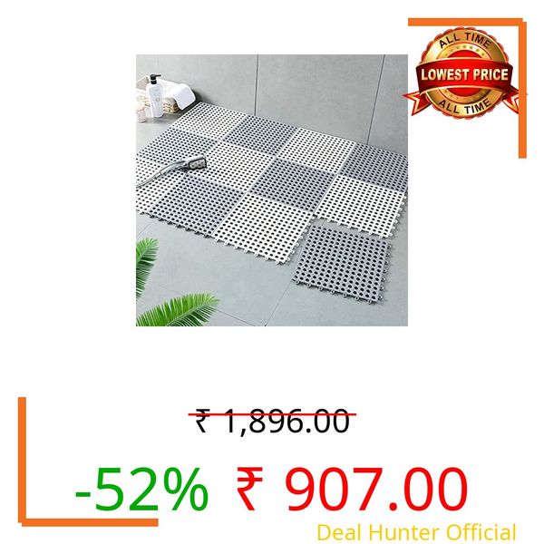REDMART Interlocking Non-Slip Bathroom Floor Tiles with Drain Holes - Soft PVC Massage Bath Mats for Shower, Pool Deck, Patio & Garage - DIY Splicing Cushion Mat (Grey/White, Pack of [8])
