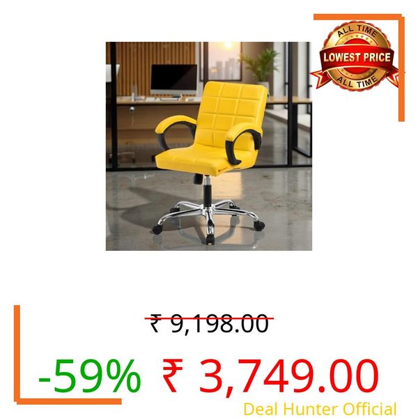 GOYALSON Comfortable Revolving Office Chair Adjustable Swivel Chair with Padded Seat & Backrest for Home Office (1, Yellow, Standard)