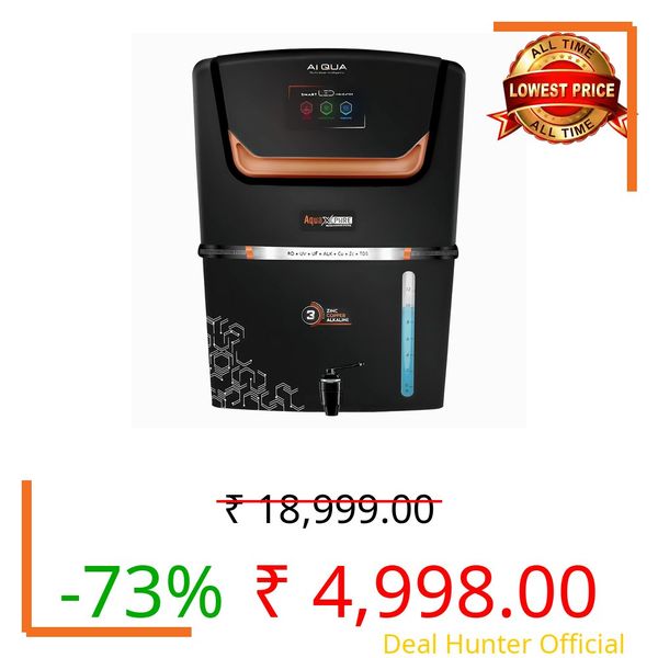 Aqua X Pure AI Black RO Water Purifier for Home | RO+UV+UF Technology | Copper & Zinc Booster | 12 Stage Filtration | 12L Tank | 20 LPH | High TDS | 1 Year Warranty.