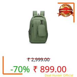 United Colors of Benetton Apex 33L Backpack - Olive, Water-Resistant, Minimalist 3-Compartment Design with Detachable Pouch & 1-Year Warranty