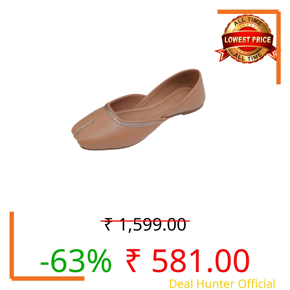 Pluxh Women’s Minimal Ethnic Jutti Flats | Soft Slip-On Mojari with Braided Trim | Lightweight Traditional Footwear for Daily & Casual Wear|7 UK