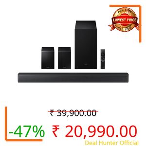 Samsung 490 W 5.1 ch Soundbar with Center Speaker | Dolby Audio | DTS Virtual:X | Q-Symphony | Wireless Rear Speaker | HDMI ARC|Bluetooth | USB Music Playback | Wireless Subwoofer (HW-B67EF/XL, Black)