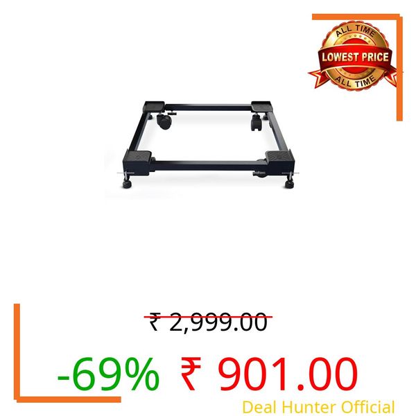 Hipkoo Washing Machine Stand with Wheels & Anti Vibration Pads - Adjustable Metal Stand for All Semi or Front or Top Load Washing Machine, Fridge, Dishwasher Stand, etc. (Stands up to 170Kg, Black)