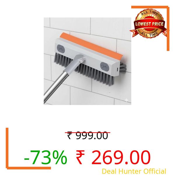 DURIGO SHOPPERS Heavy Duty 3-in-1 Bathroom Cleaning Brush with Wiper | V-Shaped Bristles, 180° Rotating Head, Long Handle Cleaning Tool | Floor Scrub Brush for Tiles, Wall, Glass & Kitchen