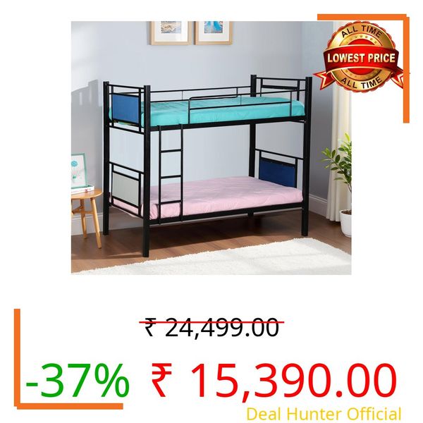 Spacecrafts® Convertible Bunker Cot 1+1 | Metal Bunk Bed Frame with Ladder | Mild Steel | Sturdy Guardrails | Space-Saving Design | Frame only | Mattress Not Included (Size: L:202, W:99, H:167 CM)
