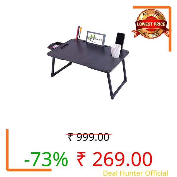 Hitanjal Study Table Bed Table/Laptop Table/Foldable and Portable Wooden/Writing Desk for Home(Black)