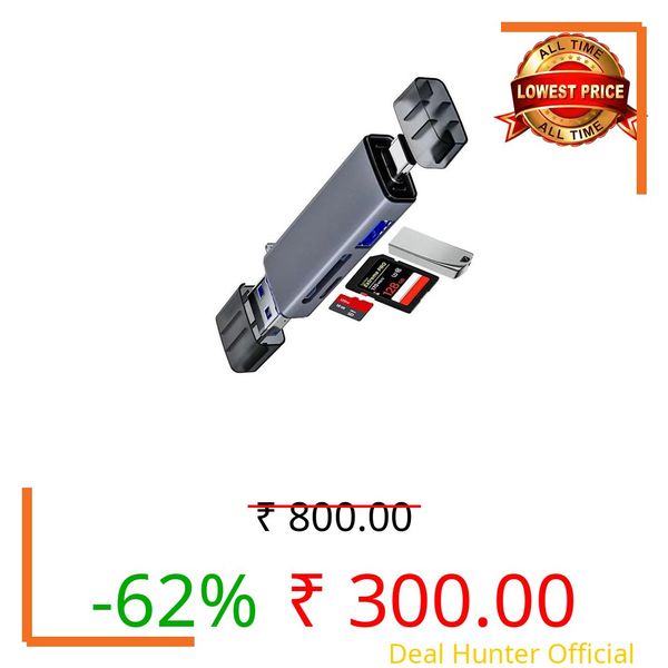 SHOPEE 6-in-1 High-Speed Card Reader USB 3.0 & Type-C Memory Card Reader | Compatible with SD, SDHC, SDXC, MicroSD Cards | High-Speed Transfer & OTG Support for Laptops, Tablets, and Phones