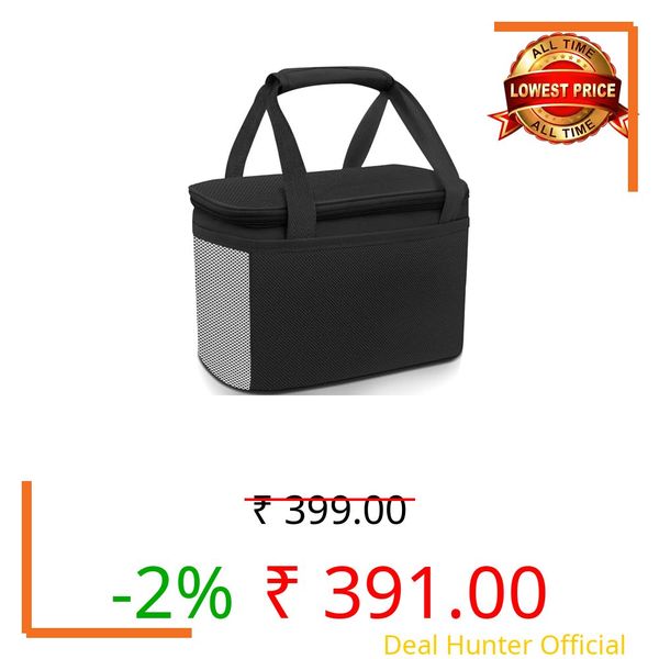 MARINE PEARL Insulated Lunch Bag, Black, with Mesh Pocket and Dual Handles (Black)