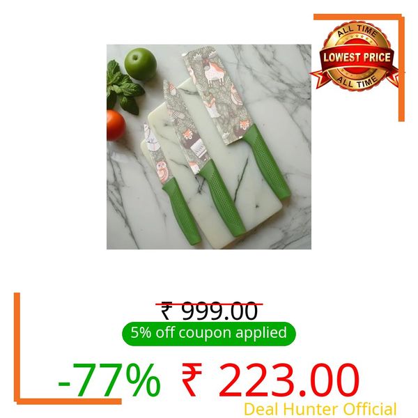 Shanya 3-Piece Premium Kitchen Knife Set with Colorful Floral Prints – Stainless Steel Sharp Blades, Comfortable Grip Handles, Multipurpose Chef Knives (Available in Multiple Shades) (Green)