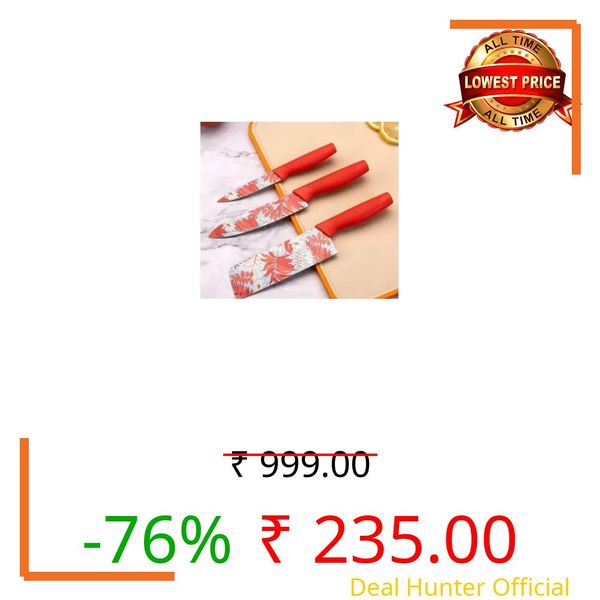 Shanya 3-Piece Premium Kitchen Knife Set with Colorful Floral Prints – Stainless Steel Sharp Blades, Comfortable Grip Handles, Multipurpose Chef Knives (Available in Multiple Shades) (Red)